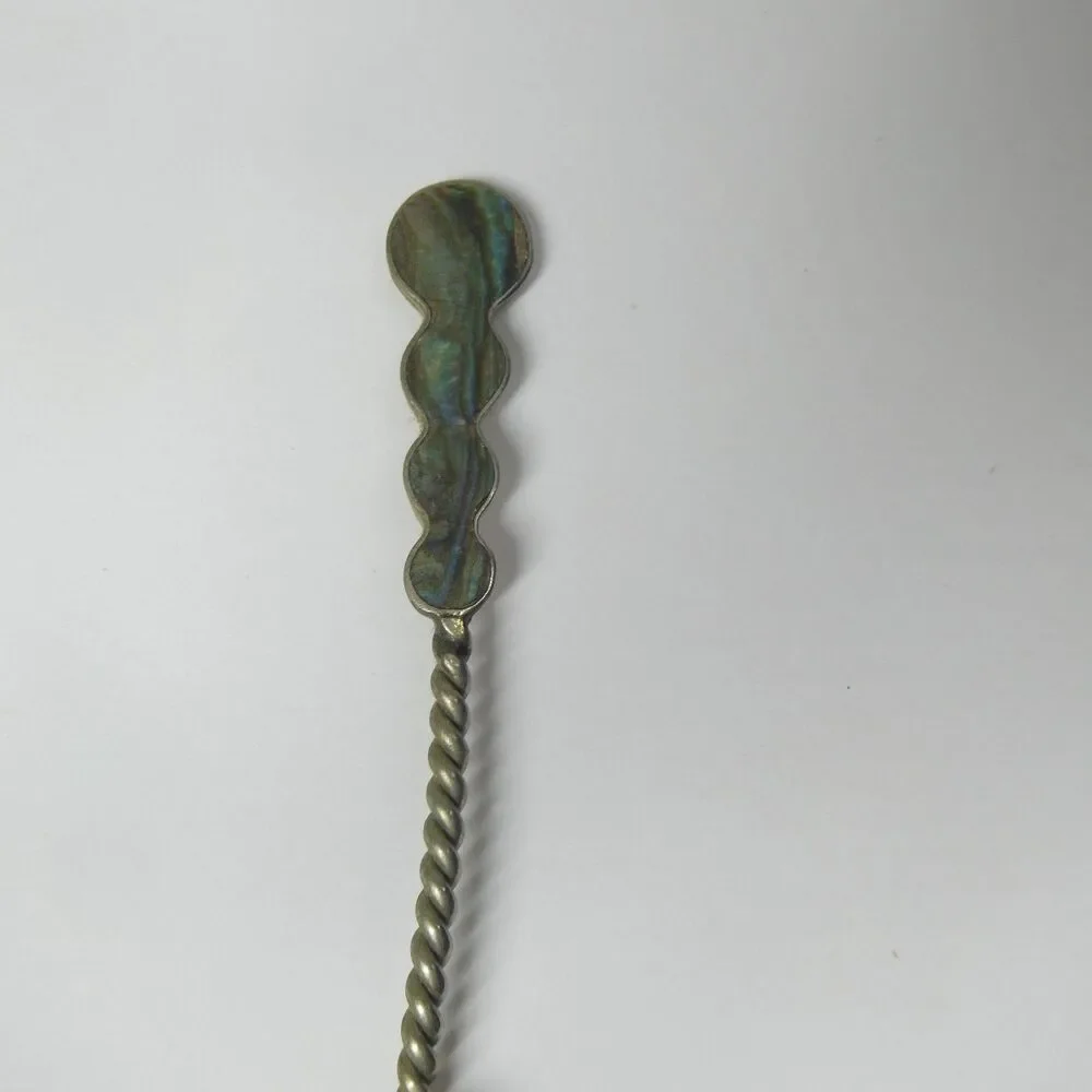 Silver Demitasse Spoon w/Mother of Pearl Inlaid Handle Vintage Alpaca Mexico